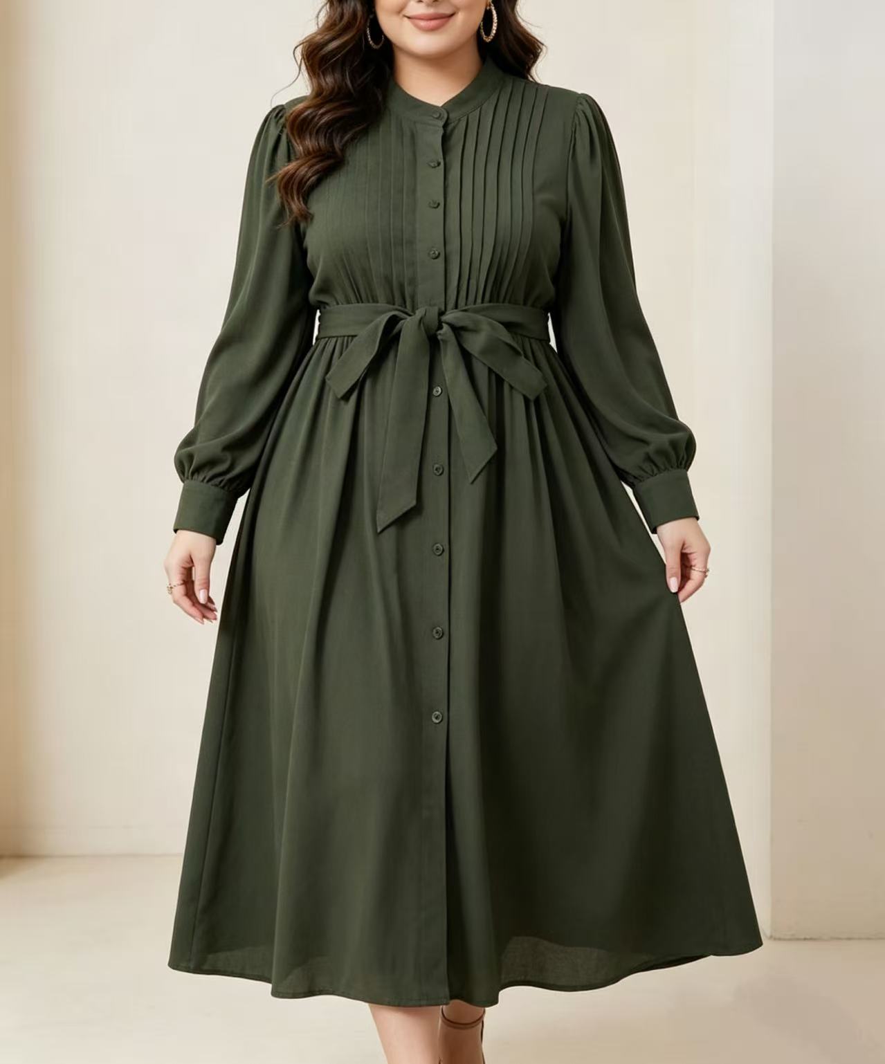 Gaun maxi kemeja hijau tentara - Corset Waist Cinch ulasan dan harga
